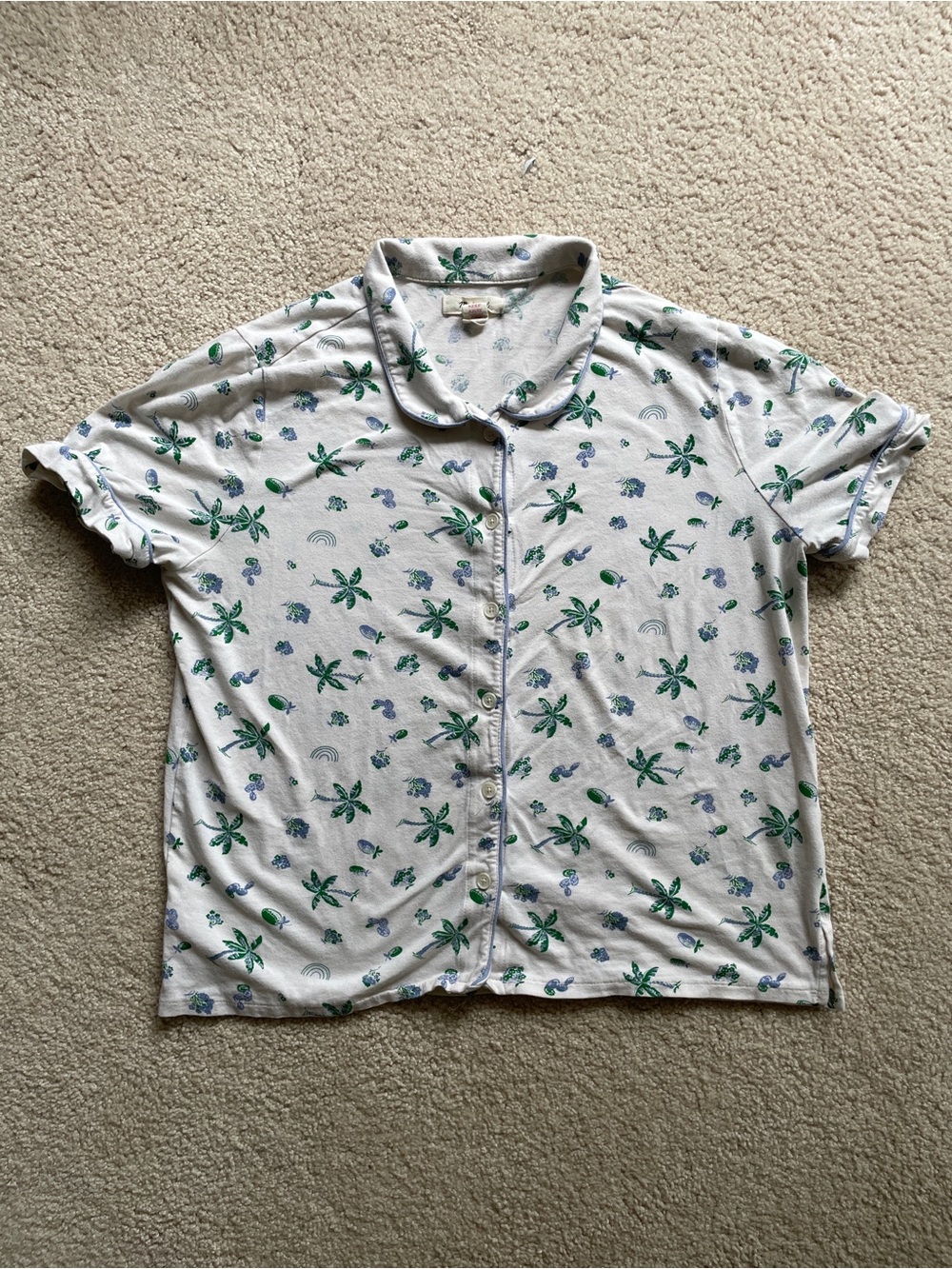 Madewell White Short-Sleeve pajama top Green Light Blue Floral size medium